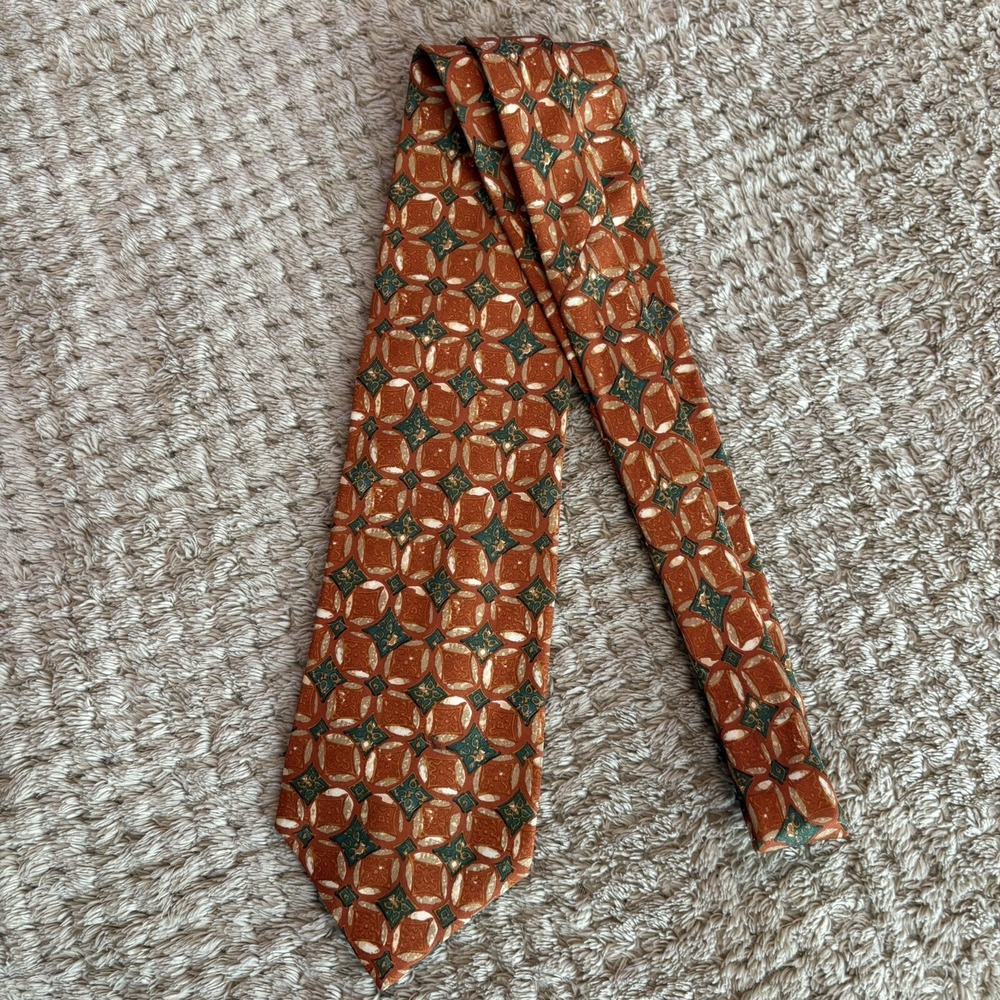 Ermenegildo Zegna Burnt Orange Jewel Tone Geometric Designer Silk Tie 3 3/4 x 59